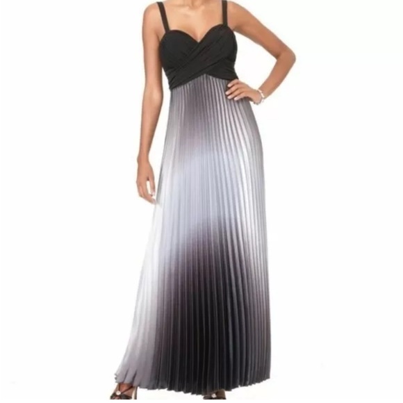 BETSY & ADAM Black Purple Silver Metallic Ombre Pleated Maxi Gown Dress 14M - Picture 1 of 12